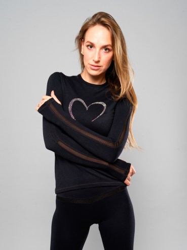 Thuono new collection Long sleeve shirt with crystal heart black